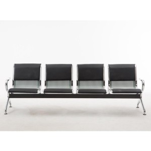 Bancada 4 asientos AUREA, en metal gris plata y piel negra