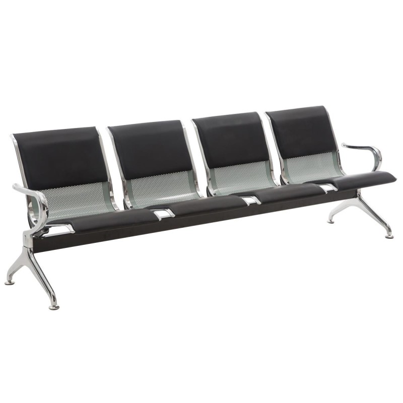 Bancada 4 asientos AUREA, en metal gris plata y piel negra