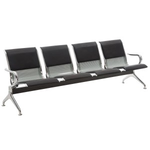 Bancada 4 asientos AUREA, en metal gris plata y piel negra