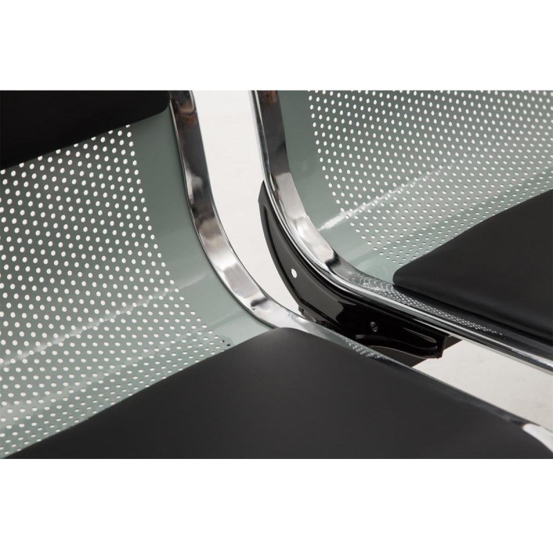 Bancada 4 asientos AUREA, en metal gris plata y piel negra