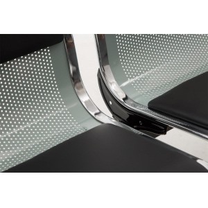 Bancada 4 asientos AUREA, en metal gris plata y piel negra