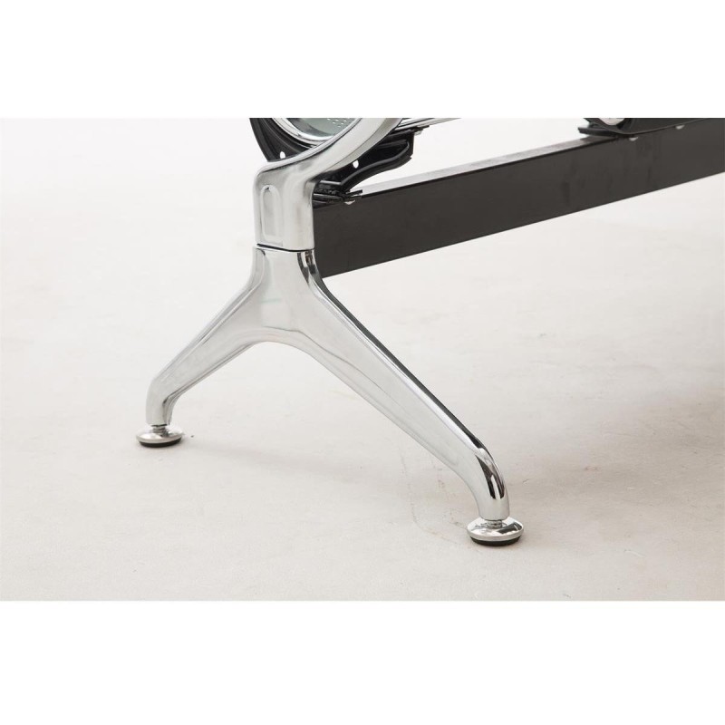 Bancada 4 asientos AUREA, en metal gris plata y piel negra