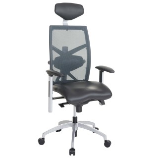 Sillón ergonómica NILO-TEC en piel natural y malla transpirable color negro
