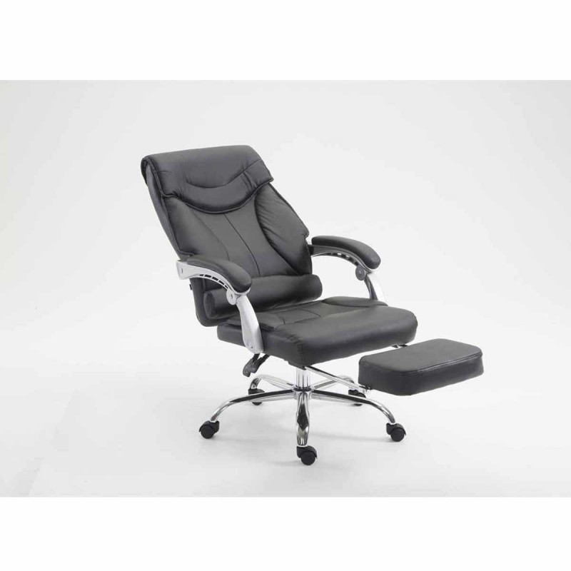 Sillón de Oficina OREGON, Reposapiés Extensible, Gran Acolchado, en Piel color Negro