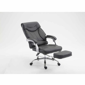 Sillón de Oficina OREGON, Reposapiés Extensible, Gran Acolchado, en Piel color Negro