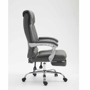 Sillón de Oficina OREGON, Reposapiés Extensible, Gran Acolchado, en Piel color Negro