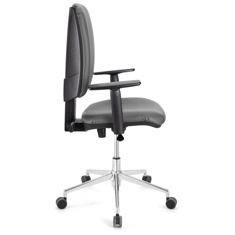 Silla de oficina ATLAS PRO PIEL, grueso acolchado y base en metal, en negro