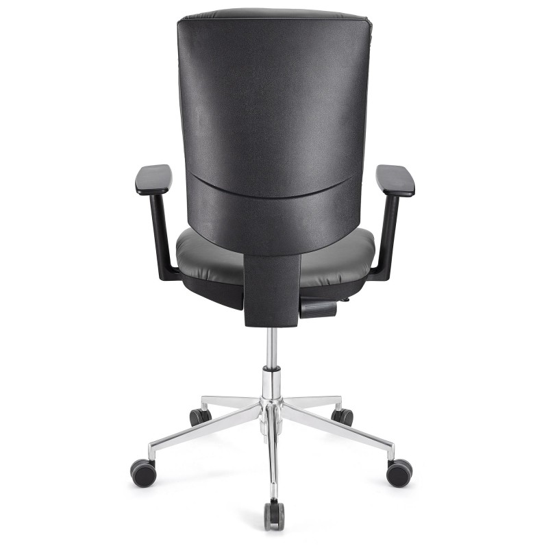 Silla de oficina ATLAS PRO PIEL, grueso acolchado y base en metal, en negro