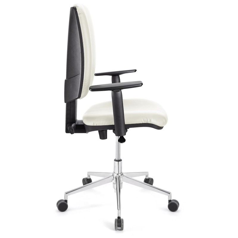 Silla de oficina ATLAS PRO PIEL, grueso acolchado y base en metal, en negro