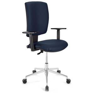 Silla de oficina ATLAS PRO PIEL, grueso acolchado y base en metal, en negro