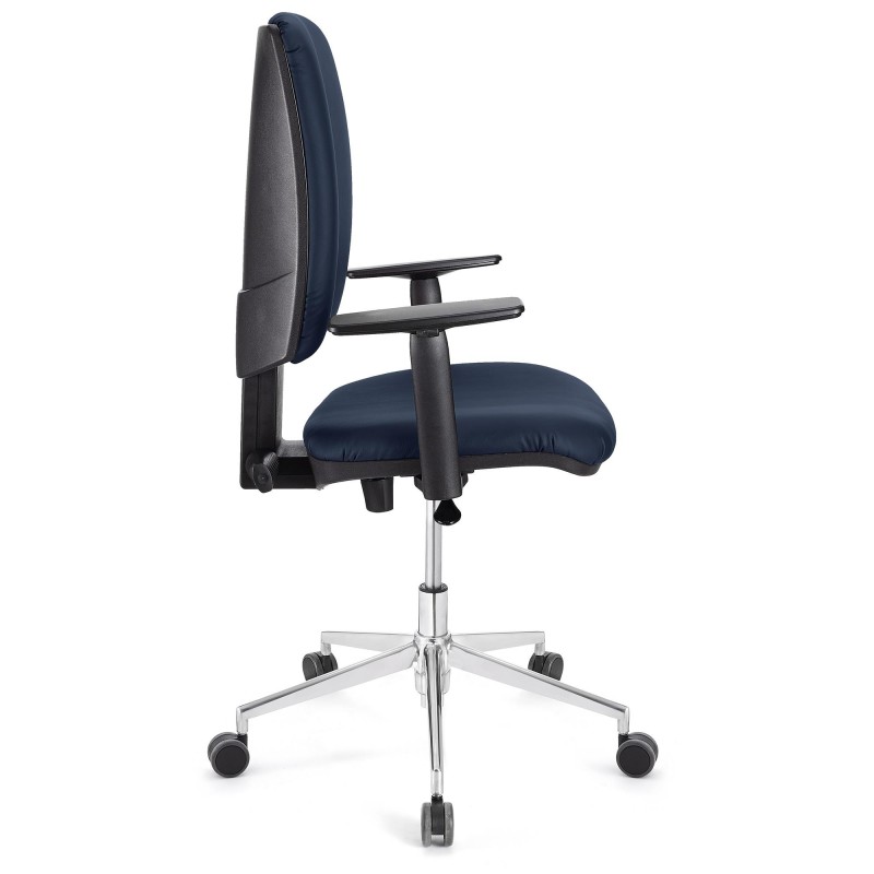 Silla de oficina ATLAS PRO PIEL, grueso acolchado y base en metal, en negro