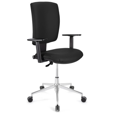 Silla de oficina ATLAS PRO PIEL, grueso acolchado y base en metal, en negro 2