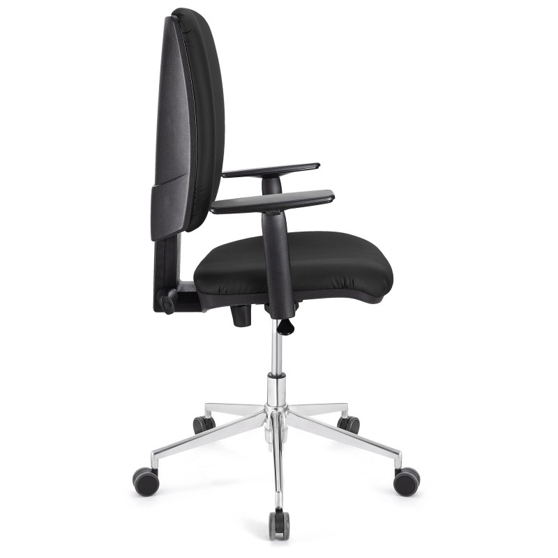 Silla de oficina ATLAS PRO PIEL, grueso acolchado y base en metal, en negro