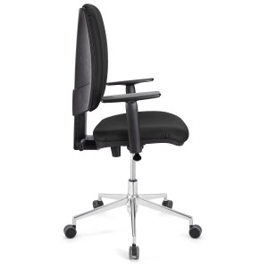 Silla de oficina ATLAS PRO PIEL, grueso acolchado y base en metal, en negro