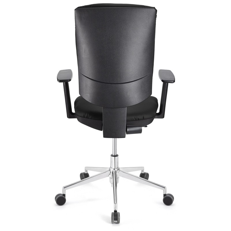 Silla de oficina ATLAS PRO PIEL, grueso acolchado y base en metal, en negro