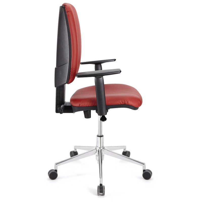 Silla de oficina ATLAS PRO PIEL, grueso acolchado y base en metal, en negro