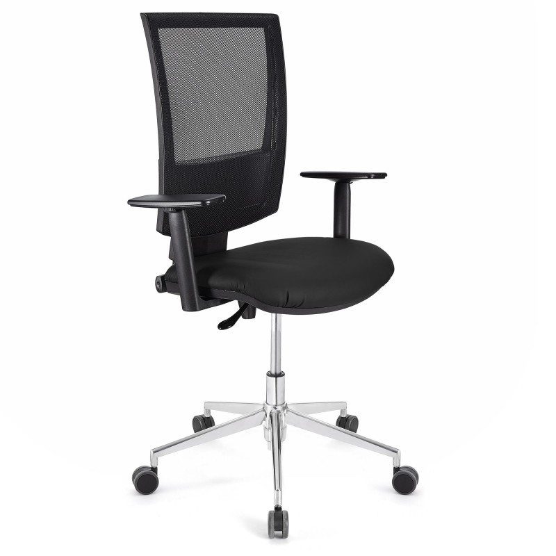 Silla de oficina PANDORA PRO, base en metal, en malla y piel color negro