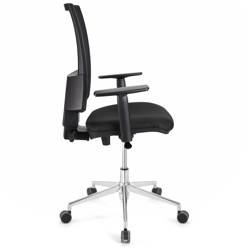 Silla de oficina PANDORA PRO, base en metal, en malla y piel color negro