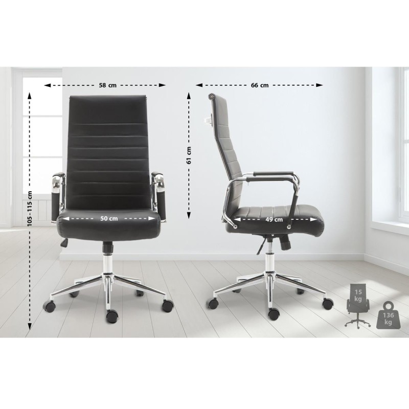 Silla de Oficina KOLMU, base de metal, piel negra