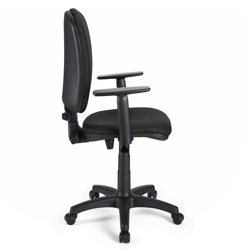 Silla de oficina CALIPSO PLUS PIEL, respaldo y brazos ajustables, en negro