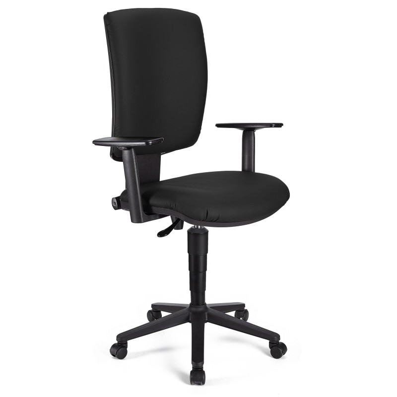 Silla de oficina ATLAS PLUS PIEL, respaldo y brazos ajustables, en negro