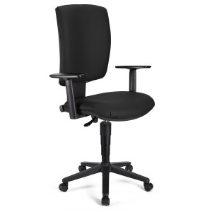 Silla de oficina ATLAS PLUS PIEL, respaldo y brazos ajustables, en negro