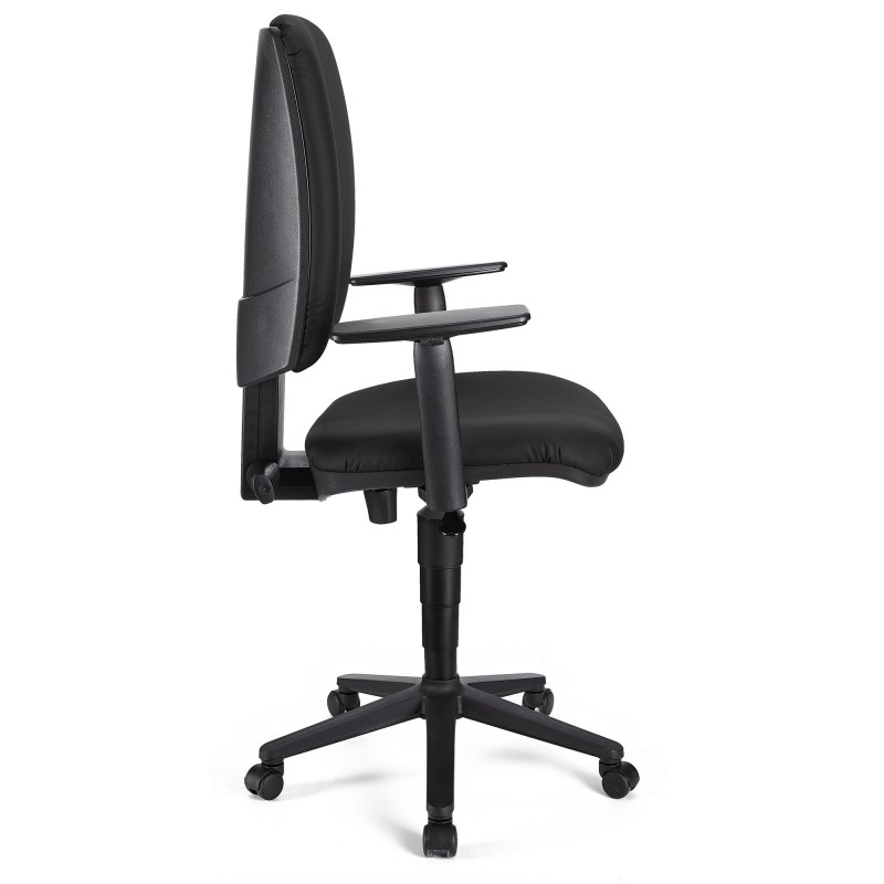 Silla de oficina ATLAS PLUS PIEL, respaldo y brazos ajustables, en negro