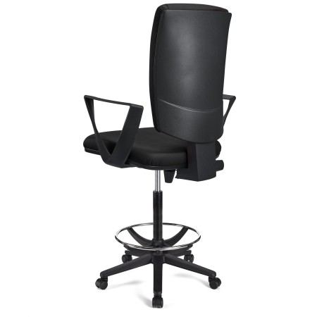Taburete de oficina ATLAS PIEL en color negro 2