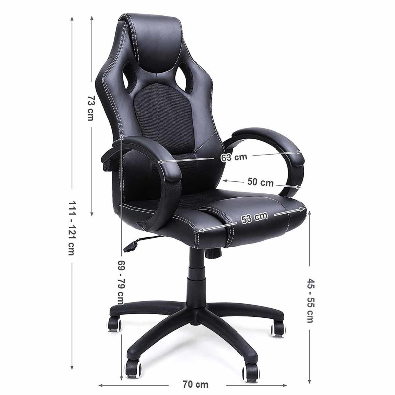 Silla de Oficina ARTY, Diseño Deportivo, en Piel color Negro