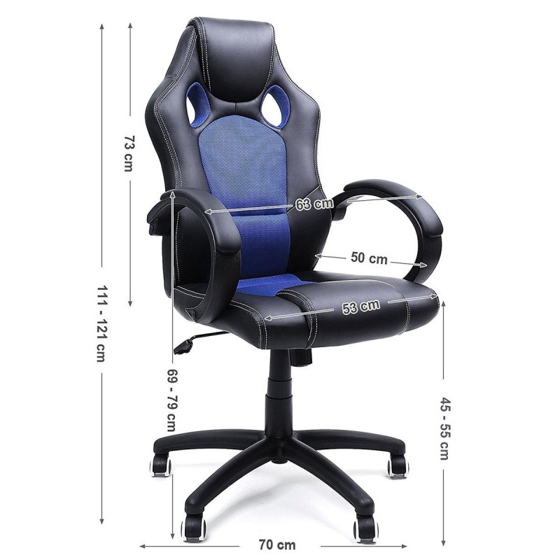 Silla de Oficina ARTY, Diseño Deportivo, en Piel color Negro