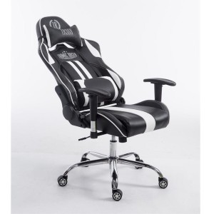 Silla gaming LOGAN, reclinable, con cojines, en piel color negro/blanco