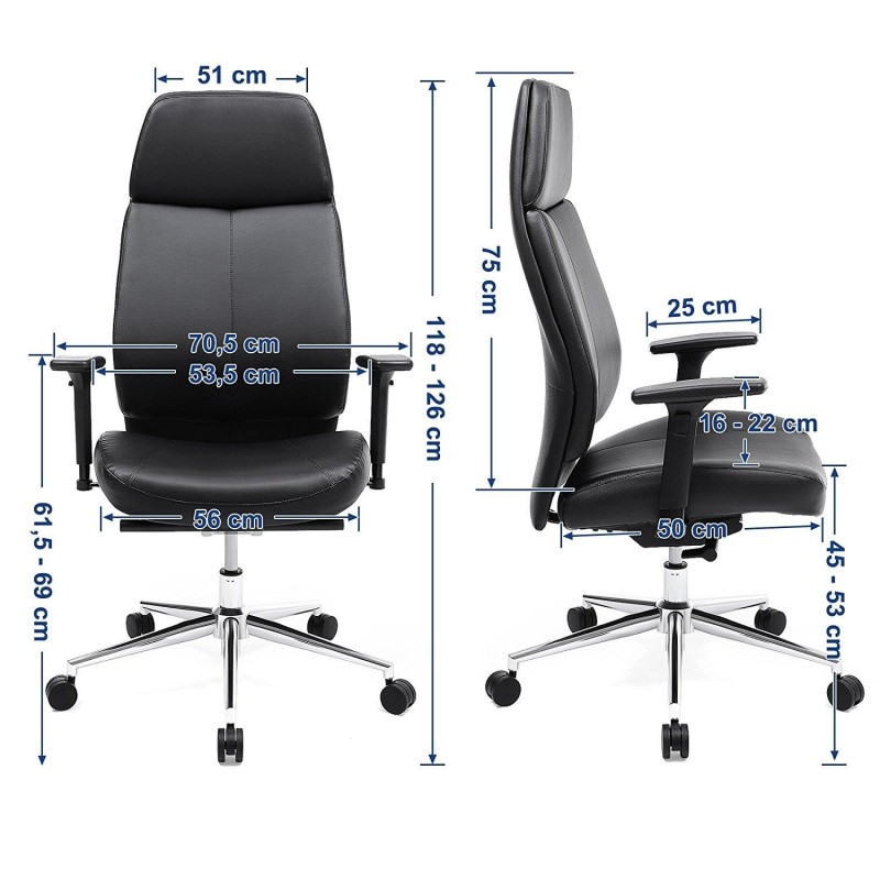 Silla de oficina PEDRA, mecanismo sincronizado, piel negra