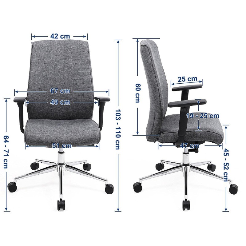 Silla de oficina YAKI, mecanismo sincronizado, tela gris