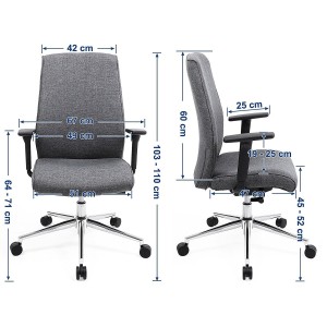 Silla de oficina YAKI, mecanismo sincronizado, tela gris