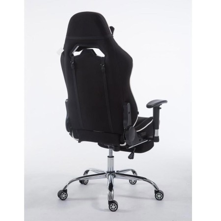 Silla gaming LOGAN TELA con reposapiés, reclinable, con cojines, en color negro/blanco