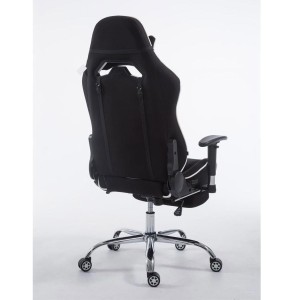 Silla gaming LOGAN TELA con reposapiés, reclinable, con cojines, en color negro/blanco
