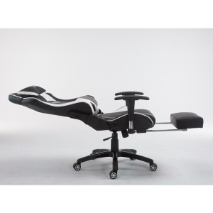 Silla gaming TURBO con reposapiés, reclinable, con cojines, en piel color negro/blanco