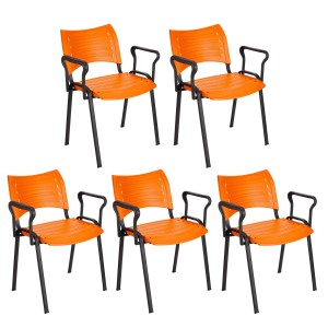 Lote de 5 sillas de confidente ELVA CON BRAZOS, patas negras y color negro