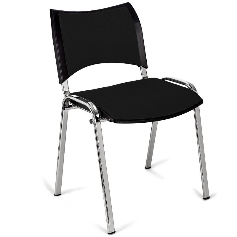 Silla de Confidente ROMEL con Patas Cromadas en Tela Negra