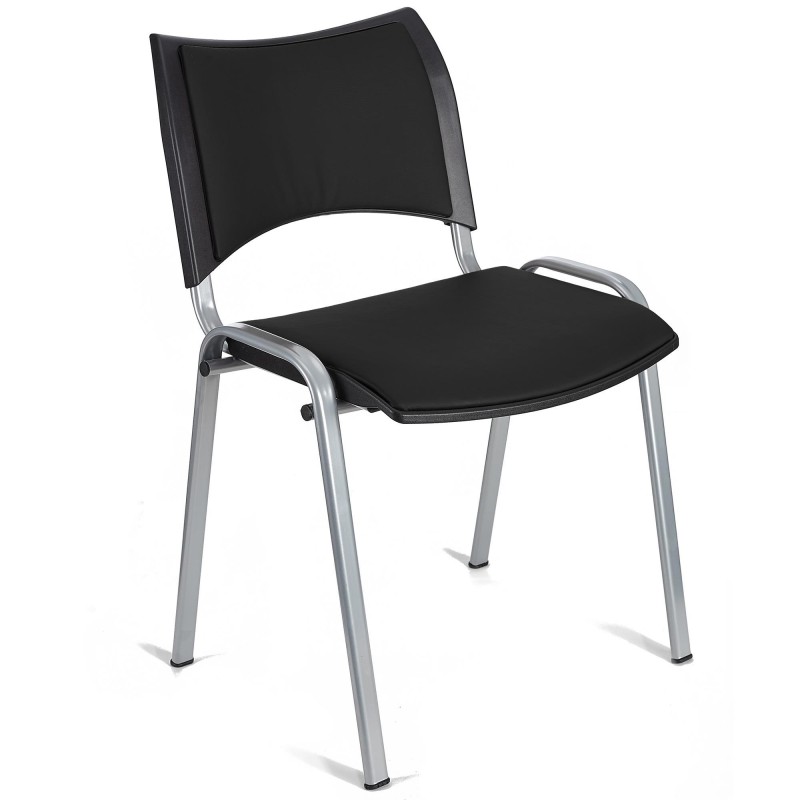 Silla de Confidente ROMEL PIEL con Patas Grises en Negro