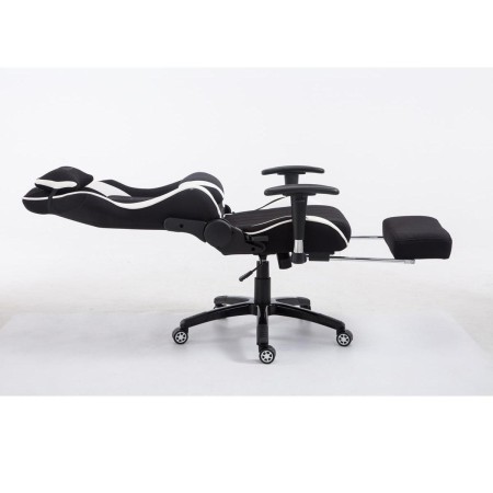 Silla gaming TURBO TELA con reposapiés, reclinable, con cojines, en color negro/blanco