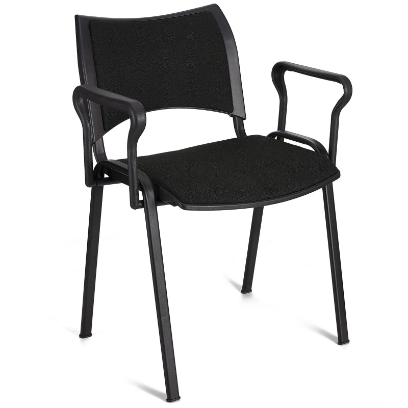 Silla de Confidente ROMEL CON BRAZOS con Patas Negras en Tela Negra