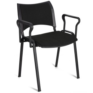 Silla de Confidente ROMEL CON BRAZOS con Patas Negras en Tela Negra