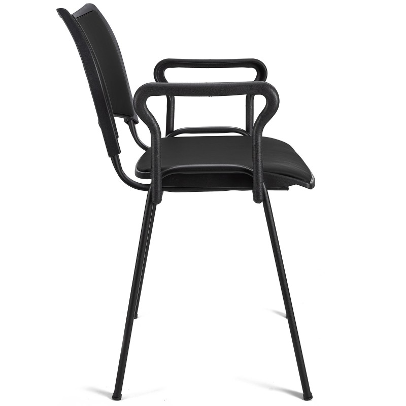 Silla de Confidente ROMEL CON BRAZOS PIEL con Patas Negras en Negro