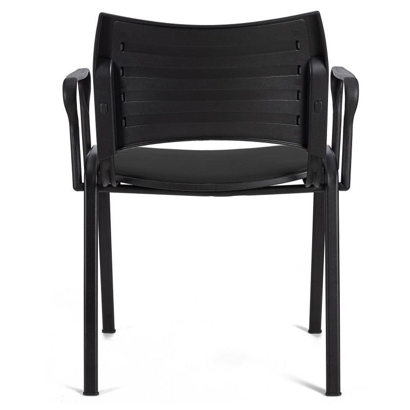 Silla de Confidente ROMEL CON BRAZOS PIEL con Patas Negras en Negro