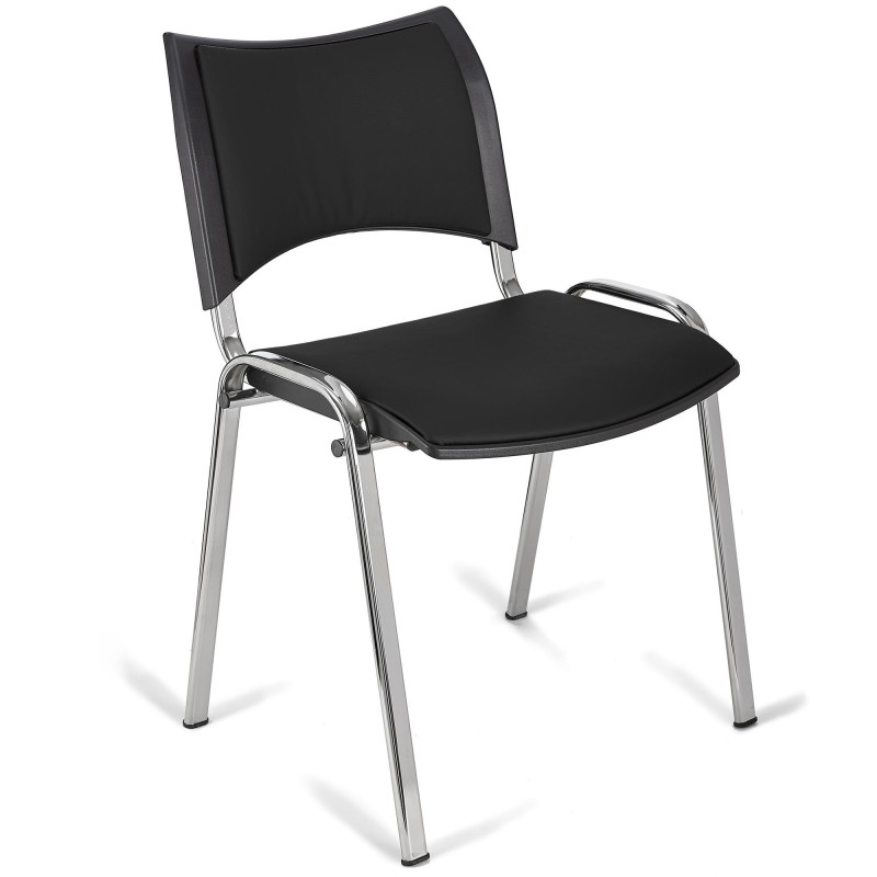 Lote de 5 Sillas de Confidente ROMEL PIEL con Patas Cromadas en Negro