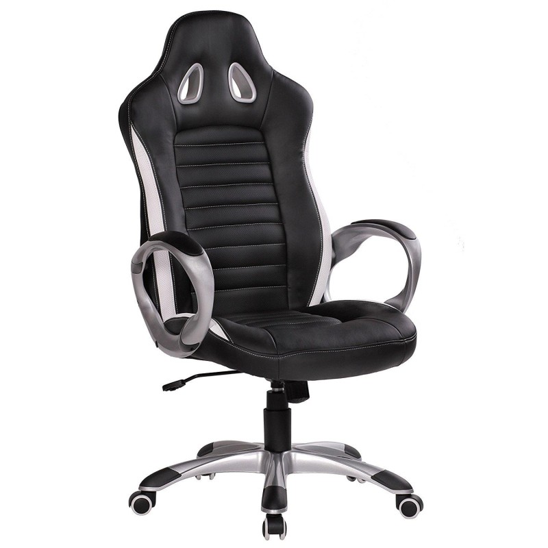 Silla Gaming MUSAKU, basculante, piel negro y blanco