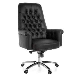 Sillón de lujo DOBERAN, Exclusivo diseño, Piel Real, color Negro