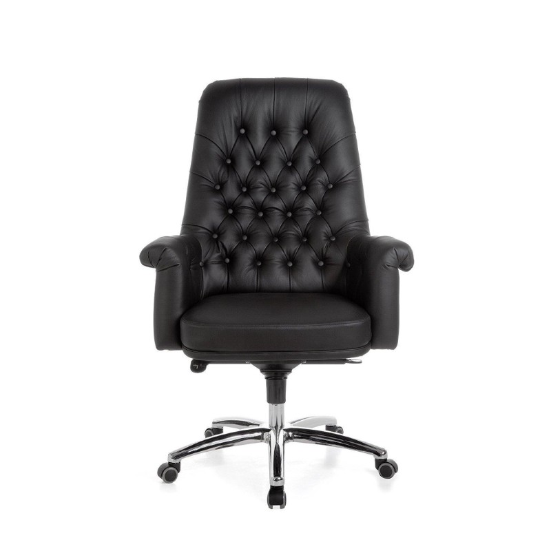 Sillón de lujo DOBERAN, Exclusivo diseño, Piel Real, color Negro