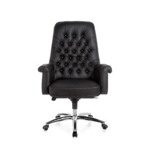 Sillón de lujo DOBERAN, Exclusivo diseño, Piel Real, color Negro